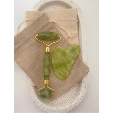 Normadia Doğal Yeşim Yüz Masaj Taşı ve Kalp Gua Sha, Cilt Canlandırıcı Set