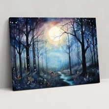 Popcas  Esoterizm Kanvas Tablo: Ay Işığında Orman - Illuminati Mistik Yaratıklar Ay Işığında Orman Duvar Sanatı