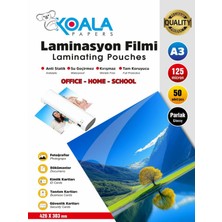 Koala Papers A3 Laminasyon Filmi 125 Micron 50'li Doküman Koruma ve Parlaklık Sağlayan