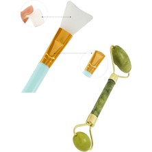 Normadia Iki Parça Silikon Cilt Bakım Krem Spatulası ve Yeşim Taşı Jade Roller Seti