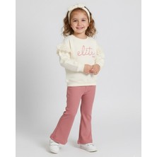 Ege Bebek Kız Çocuk Mevsimlik Takım Elite Nakışlı Çan Kesim Oversize Fitilli Taytlı %100 Pamuk