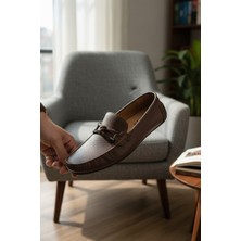 Enoch Hakiki Deri Kahverengi Dokulu Deri Bağcık Detaylı Erkek Comfort Loafer