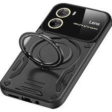 Newface Vivo Y16 Kılıf Joy Lens Standlı Kapak - Siyah