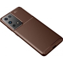 Newface Samsung Galaxy S21 Ultra Kılıf Auto Focus Karbon Kapak - Kahverengi