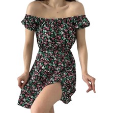 Madonna Yaka Çiçek  Desenli Elbise