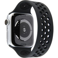 Newface Apple Watch 38MM Ayarlı Delikli Silikon Kordon - Siyah-Siyah