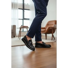 Enoch Hakiki Deri Siyah Metal Aksesuarlı Erkek Comfort Loafer