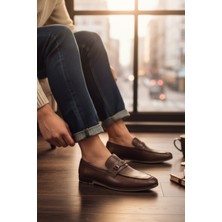 Enoch Hakiki Deri Köprü Tokalı ve Ince Tabanlı Erkek Loafer