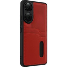 Newface Oppo A38 Sara Kartvizitli Deri Kılıf - Kırmızı