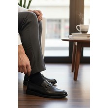 Enoch Hakiki Deri Siyah Toka Detaylı Bağcıksız Erkek Comfort Ayakkabı