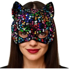 NW NessiWorld Siyah Kadife Kumaş Üzerine Rengarenk Payetli Pullu Parti Maskesi 16X14 cm