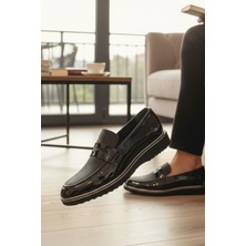 Enoch Hakiki Deri Siyah Rugan ve Mikro Dokulu Bağcıksız Erkek Comfort Ayakkabı