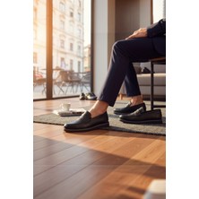 Enoch Hakiki Deri Şeritli Siyah Klasik Maskaretli Bağcıksız Erkek Loafer