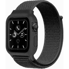 Newface Apple Watch 38MM Hasırlı Cırtcırtlı Kasalı Kordon - Siyah