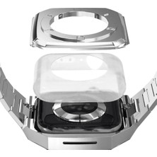 Newface Apple Watch 44MM Metal Petek Kasalı Kordon - Gümüş