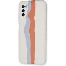 Newface Samsung Galaxy A03S Kılıf Ebruli Lansman Silikon - Beyaz-Turuncu