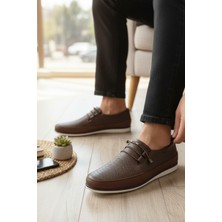 Enoch Hakiki Deri Kahverengi Eskitme Dokulu Beyaz Tabanlı Erkek Loafer