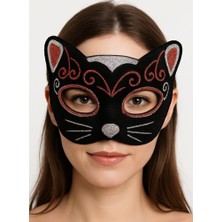 NW NessiWorld Kadife Dokulu Sim Detaylı Işıltılı Kedi Maskesi Kırmızı Gümüş 20X13 cm