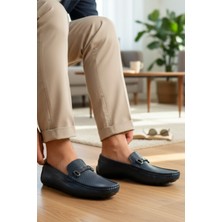 Enoch Hakiki Deri Lacivert Yılan Derisi Desenli Metal Tokalı Erkek Loafer