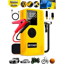 Steiner 15000 Mah 150 Psı Akü Takviye Cihazı 7 In 1 Lastik Şişirme Hava Kompresörü LCD Ekran Powerbank Lamba