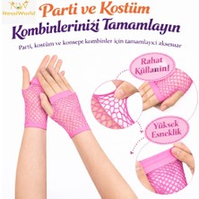 NW NessiWorld 80’ler 90’lar Retro Neon Pembe File Parmaksız Kısa Eldiven 11 cm