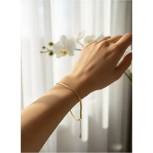 ArmoniaVital Kadın Gold Italyan Ezme Zincir Bileklik - Su Yolu Görünümlü Şık Tasarım