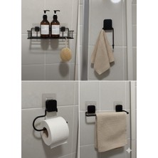 Yapışkanlı Siyah Banyo Aksesuar Seti 4’lü – Delmeden Montaj
