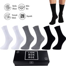 Lion Monroe Saf Bambu Erkek Soket Uzun Düz Beyaz-Gri-Siyah Çorap Dikişsiz Premium Kutulu 6'lı L5952AZNB SoftAura