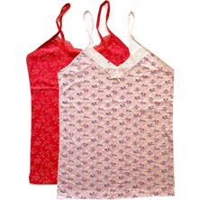 Vexor 2 Adet Kadın Askılı Desenli Atlet Dantelli Empirme Pamuklu Penye D9-10