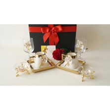 Çnr Home Collection Kadınlar Günü Özel Hediye Kahve Fincan Seti - İnci Çiçek Detaylı İki Kişilik Sunum Seti Özel Kutulu