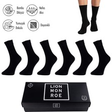 Lion Monroe Saf Bambu Erkek Soket Uzun Düz Siyah Çorap Dikişsiz Premium Kutulu 6'lı L5952AZNB SoftAura