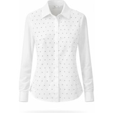 Miss Poem Kadın Beyaz Taş Detaylı Pamuklu Likralı Gömlek