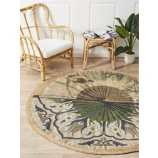 Kilim Home Boho 901 Doğa ve Botanik Desenli Etnik Örgü Yuvarlak Natural Renk Çift Taraflı Halı