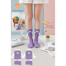 Color Socks Mor El Ele Tutuşan Gözlü Mıknatıslı Soket Çorap Seti Düz Desenli Unisex
