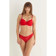 Vexor Kırmızı Destekli Slip Külotlu Dantelli Sütyen Takımı 4007