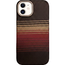 Caseart iPhone 11 ile Uyumlu Kapak Magsafe Şarj Özellikli Ince Yapılı Karbon Kevlar Kılıf - Kahverengi