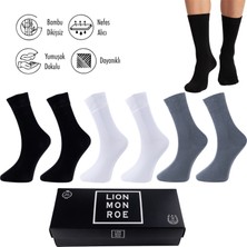 Lion Monroe Saf Bambu Erkek Soket Uzun Düz Siyah-Beyaz-Füme Çorap Dikişsiz Premium Kutulu 6'lı L5952AZNB SoftAura
