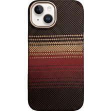 Case World Caseworld iPhone 14 ile Uyumlu Kapak Magsafe Şarj Özellikli Ince Yapılı Karbon Kevlar Kılıf - Kahverengi