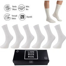 Lion Monroe Saf Bambu Erkek Soket Uzun Düz Kırık Beyaz Çorap Dikişsiz Premium Kutulu 6'lı L5952AZNB