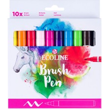 Talens : Ecoline Fırça Uçlu Sulu Boya Kalem Seti : Canlı & Parlak Renkler Serisi (10 Renk)