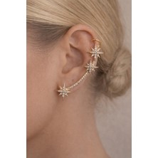 Tuel Zirkon Taşlı Yıldız Detay Kıkırdak Görünümlü Küpe – Tek Delikle Kullanım