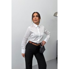 Spirituel Kadın Gömlek %100 Pamuk Premium Saten Dokuma Uzun Kollu Düğmeli Kuplu Slim Fit Gömlek