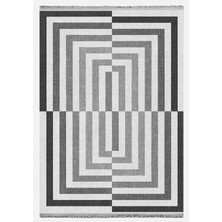 Kilim Home Marss 2190 Gri Geometrik Yıkanabilir Kaymaz Tabanlı Salon Halısı, Koridor ve Mutfak Halısı