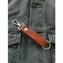 Madamera Hakiki Deri Anahtarlık Kişiye Özel El Yapımı Gerçek Deri  Anahtarlık Kancalı Camel Ad1