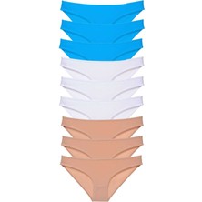 Vexor 9 Adet Süper Eko Set Likralı Kadın Slip Külot Ten Beyaz Mavi