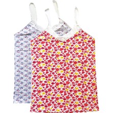 Vexor 2 Adet Kadın Askılı Desenli Atlet Dantelli Empirme Pamuklu Penye D7-8