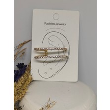 Tuel Zirkon Taşlı Gold Deliksiz Kıkırdak Küpesi – Çift Sıra Ear Cuff Model
