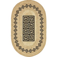 Kilim Home Boho 987 Jüt Hasır Etnik Desenli Oval Jüt Örme Doğal Hasır Natural Oval Halı