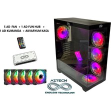 Verto Aztech AZT101-B 600W Temperlı Cam U.kumandalı+5xrgb Fan Akvaryum Gamıng Kasa Sıyah
