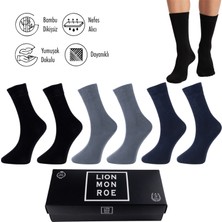 Lion Monroe Bambu Erkek Soket Uzun Düz Siyah Çorap Dikişsiz Premium Kutulu 6'lı L5952AZNB